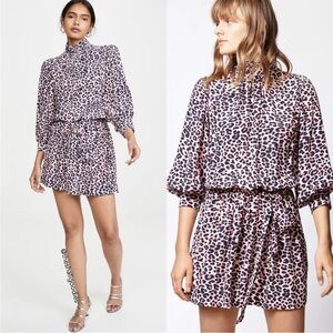 Zadig & Voltaire Dress Rivali White/Pink Leopard Print Mock Neck Mini dress S